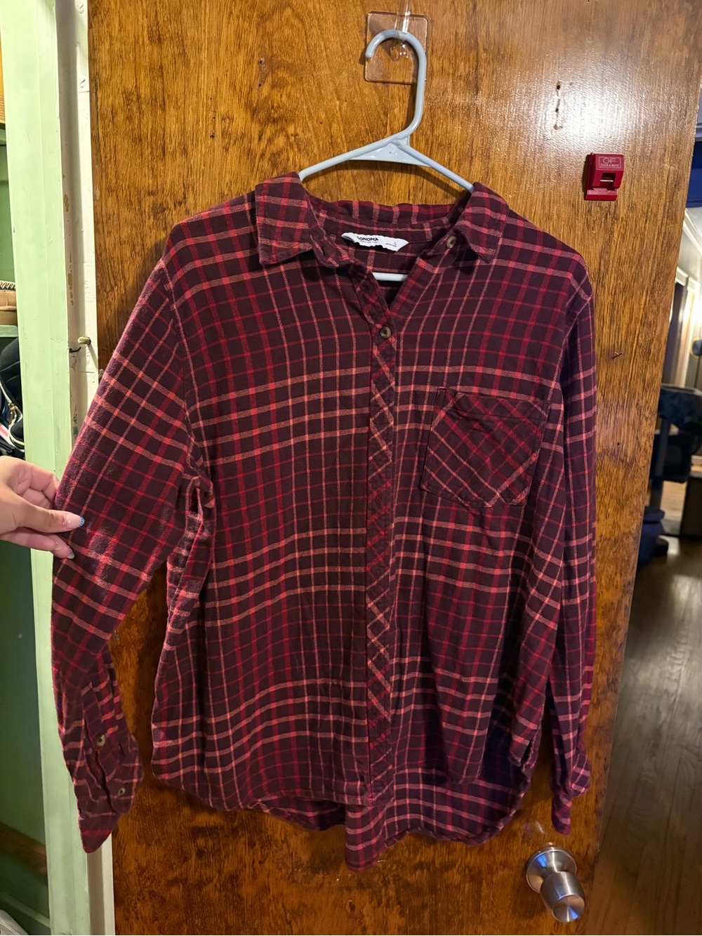 Sonoma Burgundy and Black Plaid Button-Down Shirt